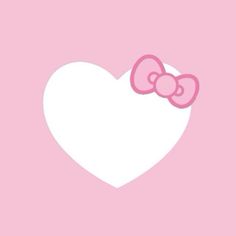 a white heart with a pink bow on it's side against a pink background