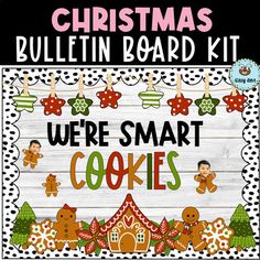 This gingerbread bulletin board- We're smart cookies- is the perfect way to decorate your class or bulletin board, hallway, door... this Christmas! Get your classroom ready for the holiday season with this cute and easy smart cookies bulletin board! This Christmas bulletin board kit is easy to set ... Christmas Bulletin Board Gingerbread, Gingerbread Bulletin Board Preschool, Classroom Christmas Bulletin Boards, Christmas School Bulletin Boards, Smart Cookies Bulletin Board, Snowglobe Bulletin Board, Classroom Door Decorations For Christmas, December Bulletin Boards, December Art