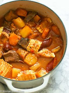 an image of a stew in a pot with the title above it that reads absolutely delicious sancocho