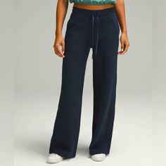 Brand New With Tags. Never Worn, Perfect Condition. True Navy Lulu Pants, Blue Sweatpants, Navy Blue Pants, Wide Leg Sweatpants, Blue Pants, Navy Pants, Wide Leg Pants, Pant Jumpsuit, Lululemon Athletica