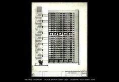 an architectural drawing of a tall building