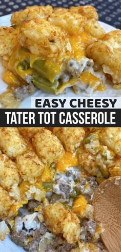 an easy cheesy tater tot casserole recipe on a plate