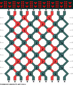 the pattern is shown in red and blue, with numbers on each side of it