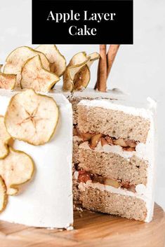 an apple layer cake is cut into slices