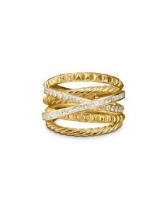 David Yurman Crossover Trio Six Row Ring in 18K Yellow Gold with Diamonds, 17.5mm Triple Ring, Travel Systems For Baby, Self Tanner, Tennis Necklace, David Yurman, Fall Halloween Decor, Small Accessories, Mommy And Me, Travel Size Products