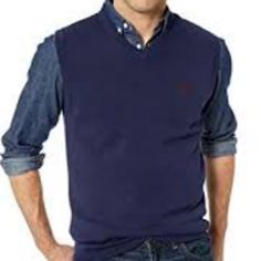 Chaps Solid V-Neck Sweater Vest, Navy L New W/ Tags. This Sweater Vest Perfect Choice For Layering & Golf. Classic Look That Looks Equally Good W/ Jeans Or Trousers, Worn W/ Shirt Tucked In/Out. Contrast Colored Crest Embroidered On Left Chest. Neckline, Arms, & Bottom Are All A Ribbed Knit Which Gives You Great Ease In Movement. Made Of 100% Cotton, It Is Machine Washable. Retail $45 Blue V-neck Sweater Vest For Fall, Fall Navy V-neck Tops, Classic Navy V-neck Top, Casual Sleeveless Cotton Sweater, Blue V-neck Sweater Vest For Winter, Navy Cotton Sweater Vest For Winter, Casual Fitted Sweater Vest For Layering, Fall Casual V-neck Sweater Vest, Fitted Casual Sweater Vest For Layering