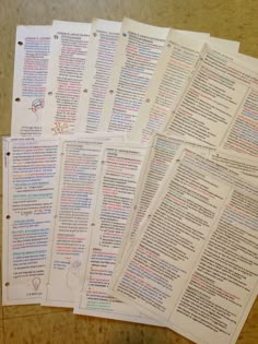 several pages of paper that have been placed on top of each other with words written in them