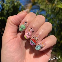 Spongebob Nail Art, Marvel Nails, Spongebob Nails, Acrylic Nails Almond Shape, Cartoon Nails, Nails Yellow, Art Deco Nails, Cute Simple Nails