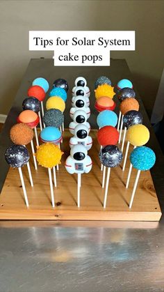 an assortment of cake pops with the words tips for solar system cake pops on top