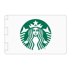 the starbucks logo is shown on a white card with green leaves and a woman's face