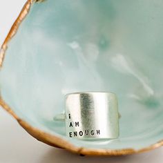 Statement Ring | Inspirational | Minimalist Ring | Sterling Silver | Gold | Rose Gold Be Here Now Ring, Friend Letters, Block Font, Block Fonts, Inhale Exhale, Hand Making, Choose Joy, Stacked Jewelry, Wide Rings