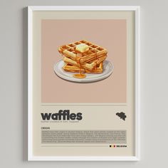 a poster with waffles on a plate and the words waffles below it