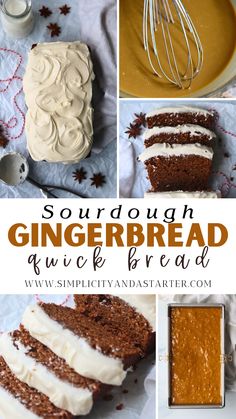 a collage of gingerbread bread with white frosting