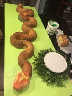 some breads are laying on a table