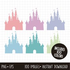 disney castle silhouettes in pastel colors with the text included to make it look like they