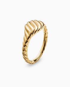 David Yurman | Sculpted Cable Micro Pinky Ring in 18K Yellow Gold, 7mm Women's Rings, Bead Bangles, Pinky Ring, High Jewelry, David Yurman, Silver Rose Gold, Unique Engagement Rings, Silver Roses, Jewelry Pouch