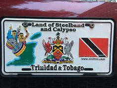 the license plate on this vehicle has two different flags and symbols, one is for island of steeband and calypso