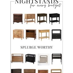 the cover of night stands for every budget by splurge worthy, featuring different types of furniture