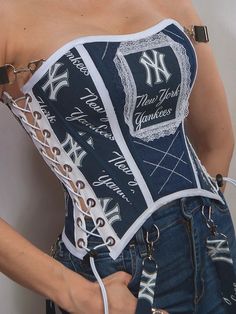 Lace Up Top Outfit, Blue Top Aesthetic, Corset Top Outfits, Blue Aesthetic Outfit, Designer Corset, Unique Tops, Corset Design, Creative Clothing, Denim Corset Top