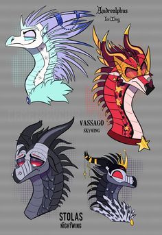 four different types of dragon heads