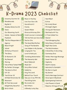 the k - drama checklist is shown in green and white with an image of a laptop