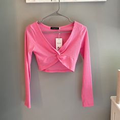 Pink Long Sleeve Crop Top. Never Worn Chic Spring Tops From Amazon, Chic Amazon Tops For Spring, Amazon V-neck Tops For Spring, Amazon V-neck Spring Tops, Pink Long Sleeve Crop Top, Venus Mcflytrap, Amazon Tops, Beige Crop Tops, White Corset Top