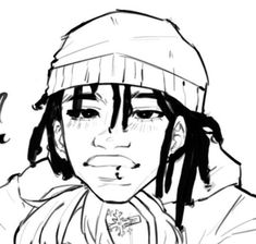 a black and white drawing of a person wearing a beanie with the words, i love