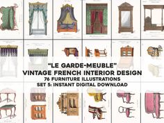 an image of various furniture and decor items in french style with text overlaying them