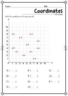 coordinates worksheet with numbers and letters on the graphing sheet for kids