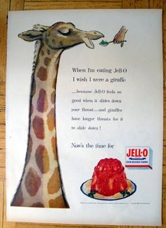 an advertisement for jello with a giraffe eating it