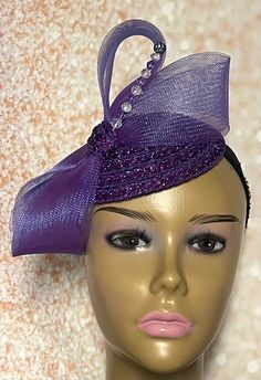 Purple Sequins Hat for Church, Wedding, Mother of the Bride, Head Covering, Tea Parties Hat is trimmed with rhinestones, crinoline loops, and rhinestones. Perfect for any special occasion. Hat can be worn on either side of the head. SIZE 5.3 inches in diameter. Gifts for mom, sister, wife, or yourself. Adjustable Wedding Headband Costume, Adjustable Hat For Ceremony, Adjustable Hat Headpiece For Ceremonies, Fitted Bridal Accessories For Royal Ascot Party, Fitted Bridal Accessories For Kentucky Derby Party, Adjustable Headband For Ceremony, Adjustable Ceremony Headband, Fitted Rhinestone Hat For Kentucky Derby, Rhinestone Fitted Hat For Kentucky Derby