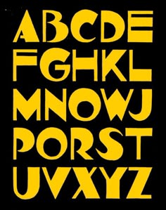 the alphabet is yellow and black with white letters on it, as well as an uppercase