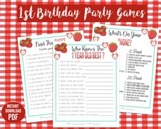 two strawberry themed birthday party games