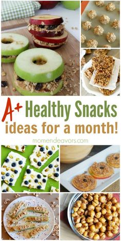 healthy snacks for a month with text overlay