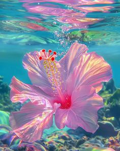 Flowers Underwater, Hibiscus Flower Art, Flower In Water, Sea And Flowers, Punk Flower, Flowers In Water, Underwater Flowers, Tropical Core, Flowers In Nature