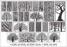 the different types of trees that can be seen in this paper cutout pattern, which is