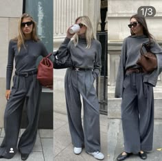 Wide Leg Pants Outfit Fall, Grey Dress Pants Outfit, Grey Trousers Outfit, Minimalist Winter Outfit, Wide Leg Trousers Outfit, Grey Pants Outfit, Extravagant Outfits, Grey Outfits, Dress Pants Outfits