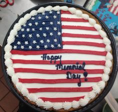 a cake decorated with an american flag and the words happy memorial day written on it