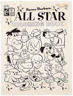 an all star coloring book with many cartoon characters and their names in black and white