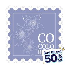 a postage stamp with an image of flowers and the words co - colo buy 10 get 50 % off