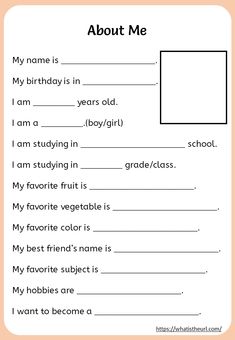 a printable worksheet with the words about me