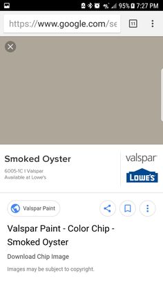 an image of a web page with the words smoked oyster and valpar paint - color chip