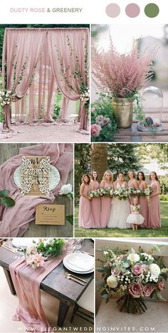 pink and green wedding color palettes for the bride's bridaly party