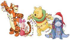 winnie the pooh, tigger, piglet and eef christmas characters are all dressed up