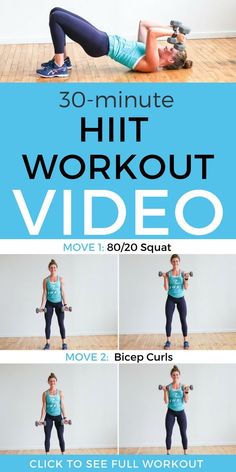 the 30 - minute hiit workout video shows how to do an exercise with dumbbells