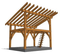 an image of a wooden structure with stairs on it's sides and steps up to the roof