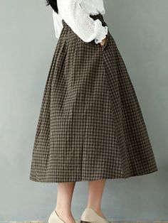 Sku CY-!54451 Material Cotton Style Loose , A-line Feature Plaid , Elastics Occasion Going out , Vintage Seasons Spring Type Skirts Color RED,COFFEE Size FREE SIZE Size Chart: Please consult the size chart we provide for this item's measurements to help you decide which size to buy. Please note: There may be 1-3cm differ due to manual measurement. INCH Waist Hips Length FREE SIZE 24.41-39.37 69.29 31.50 Casual A-line Bottoms For Fall, Casual Brown A-line Skirt, Non-stretch Brown Skirt With Pockets, Non-stretch Brown Cotton Skirt, Fall Cotton Knee-length Skirt, Fall Knee-length Cotton Skirt, Brown A-line Skirt For Spring, Spring Brown A-line Skirt, Brown Cotton Knee-length Skirt