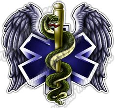 a medical symbol with wings and a snake wrapped around the cross on it's side