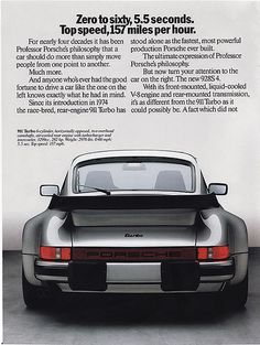 the back end of a silver porsche sports car in an advert for carros