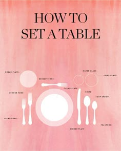 a pink poster with the words how to set a table